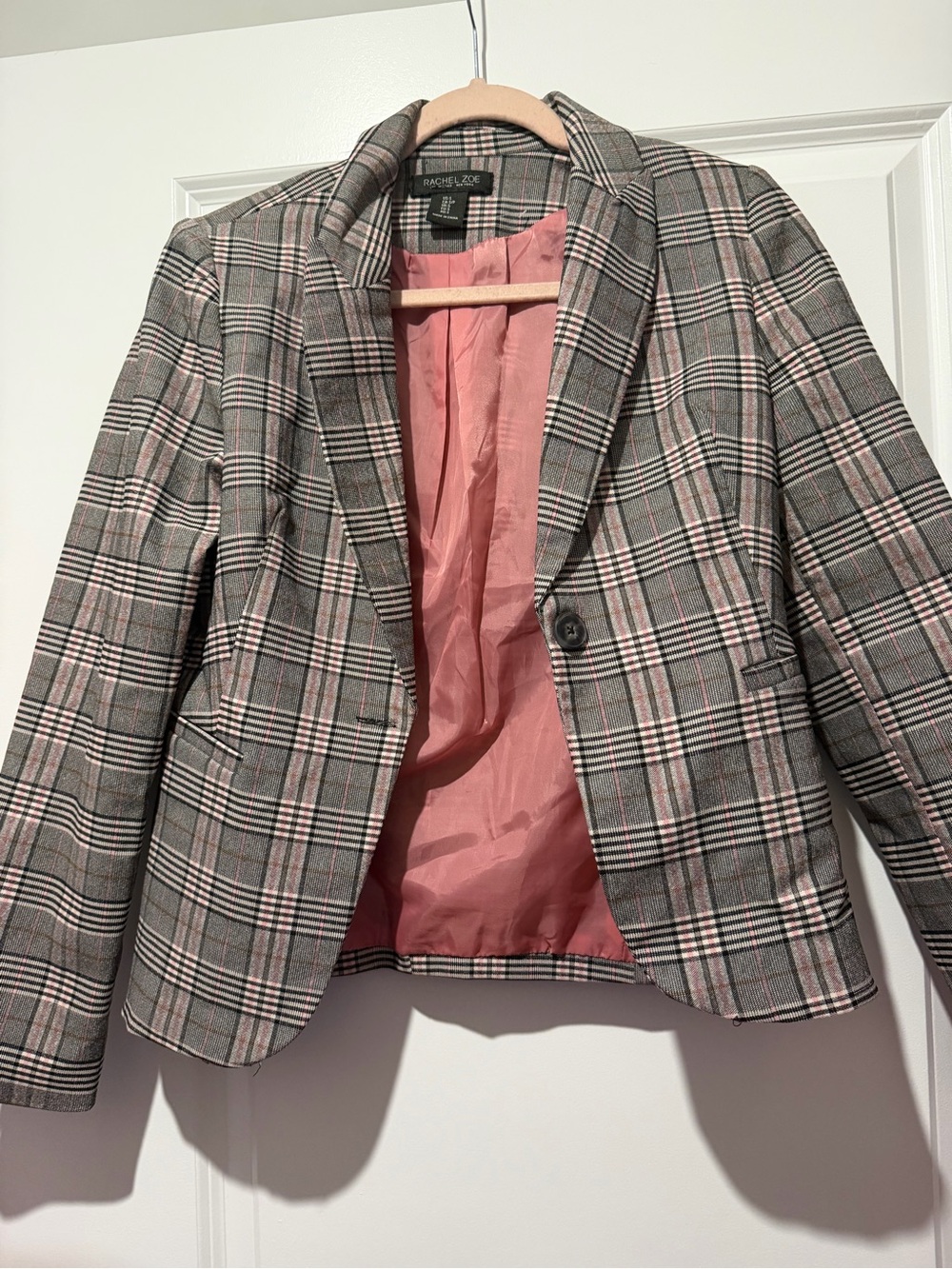 Rachel Zoe Gray and Pink Plaid Cropped Blazer